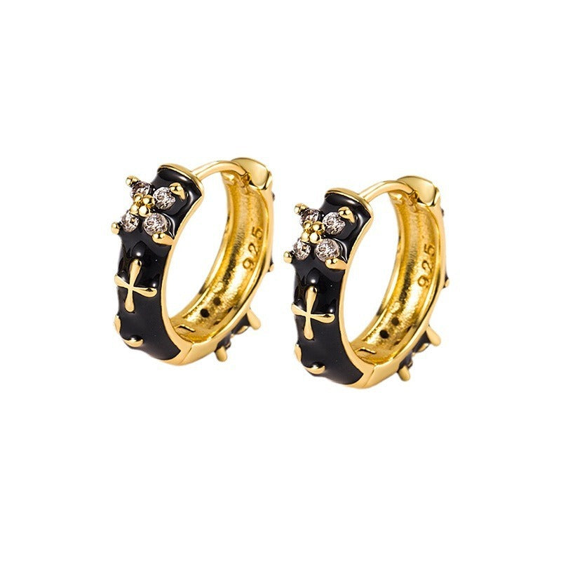 Black Enamel Earrings Retro Hepburn Style High Sense
