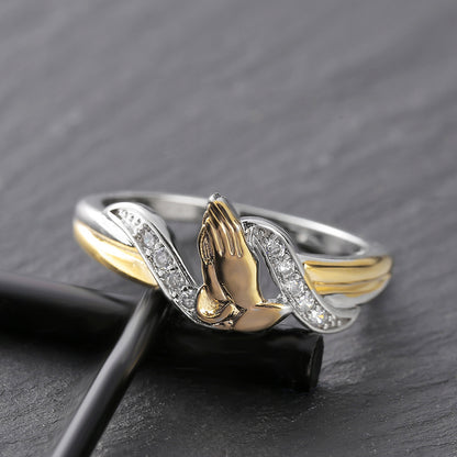 Creative Hands Prayer Color Separation Ring European And American Plated 18K