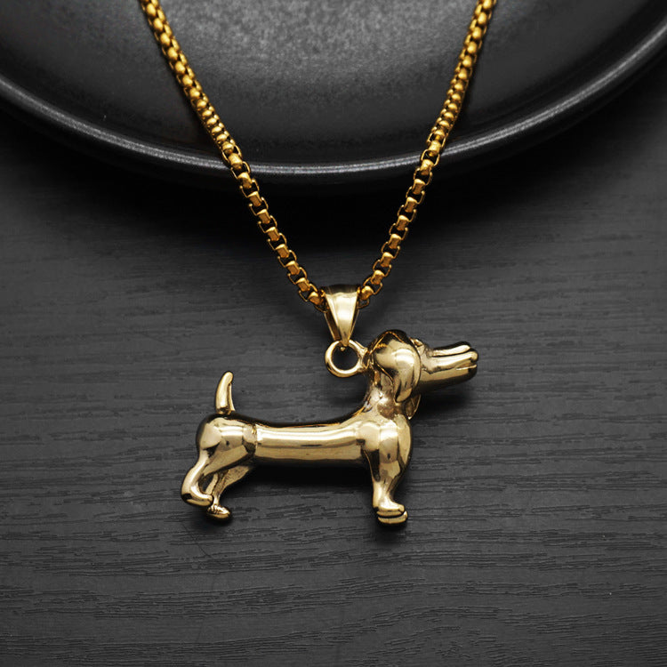 Pet Dog Dachshund Pendant Men's Titanium Steel Necklace